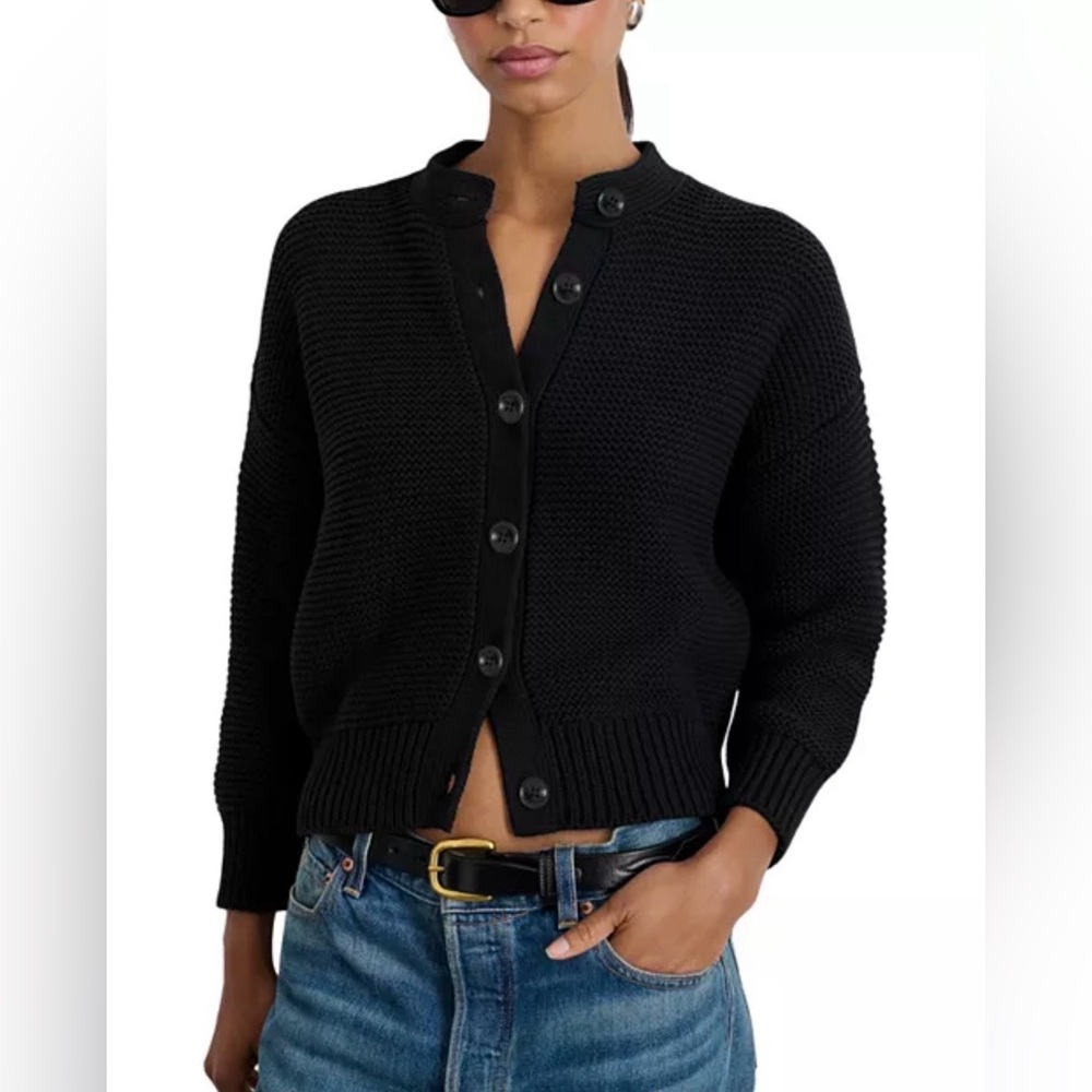 Alex Mill Nico Crewneck Cotton Cardigan / Black